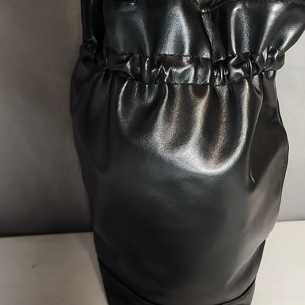 Luxurious Black Leather Drawstring Cosmetic Bag- Like New